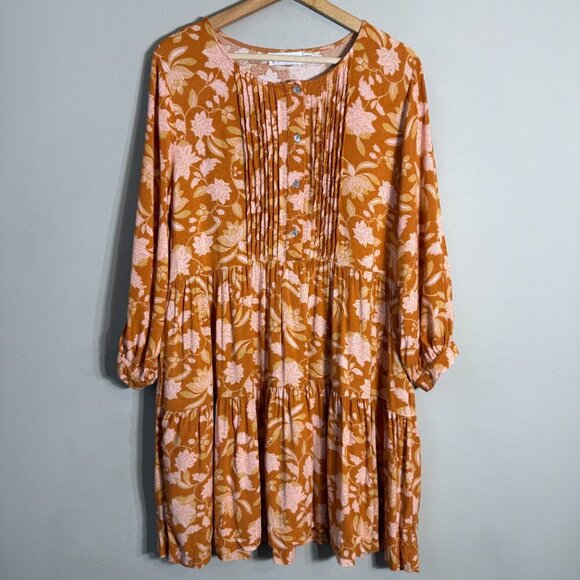 Petal + Pup Arden Floral Tunic Mini Dress Womens 6 Orange Flowy Tiered Button Up - Picture 5 of 14